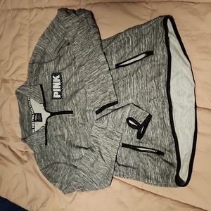 PINK heathered gray 3/4 zip pullover size medium
